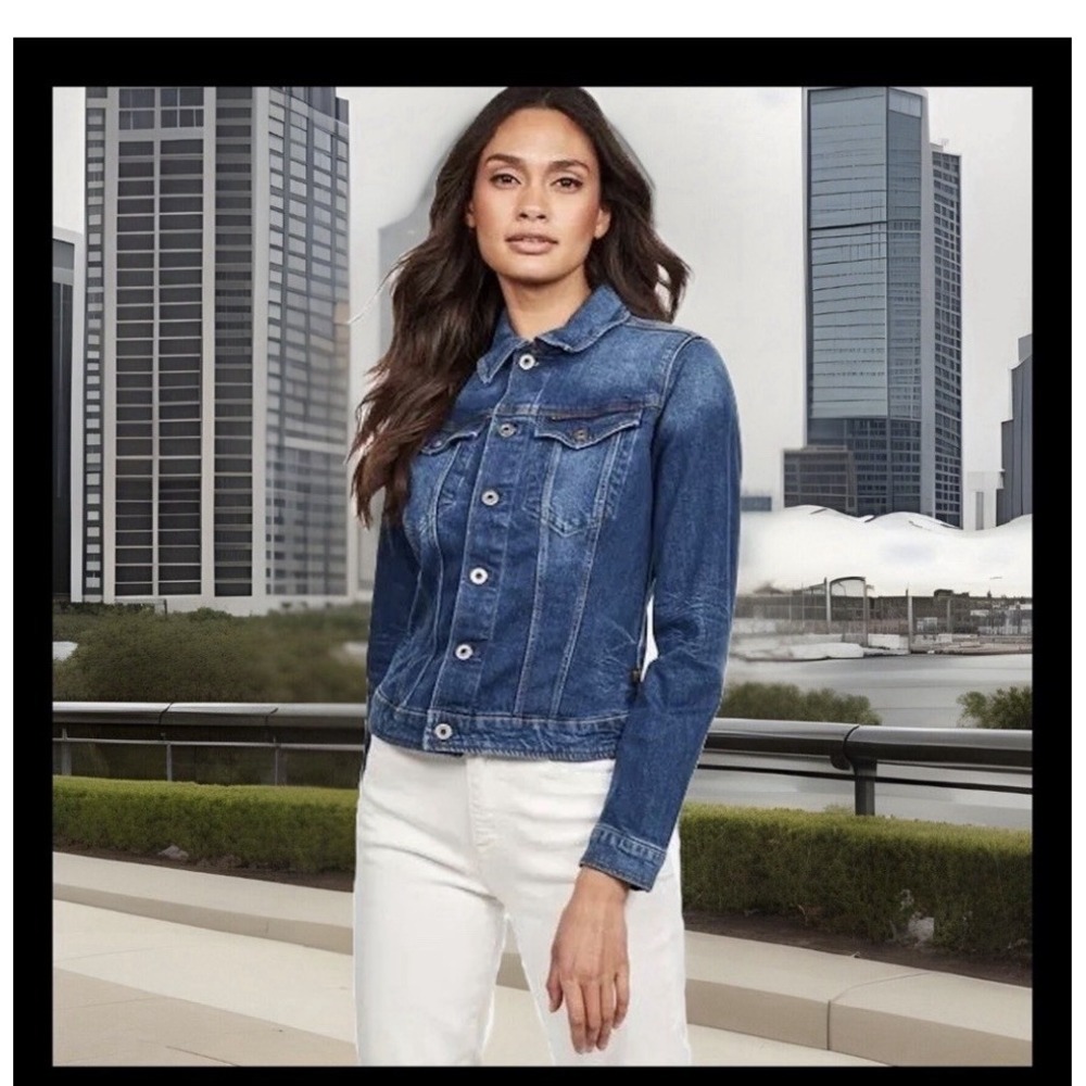 G-Star Raw Womens Medium Wash Blue Denim Trucker Jacket Slim Fit Jean Jacket NWT
